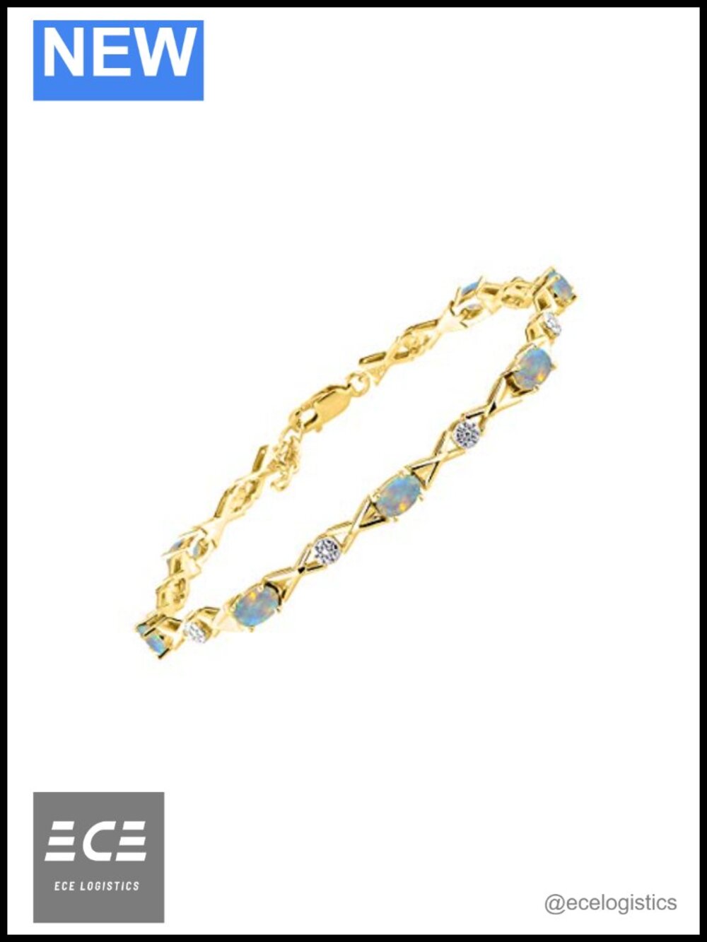 Sterling Silver Tennis Bracelet Opal Diamond October Birthstone Gift